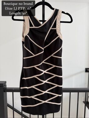 Sleeveless Black & Cream Bodycon Dress - Boutique